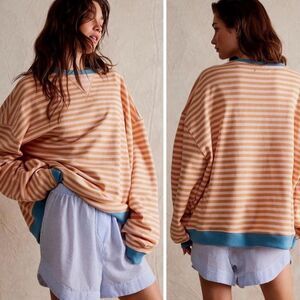 NWOT Free People Classic Striped Oversized Crew Striped L Layering Lounge